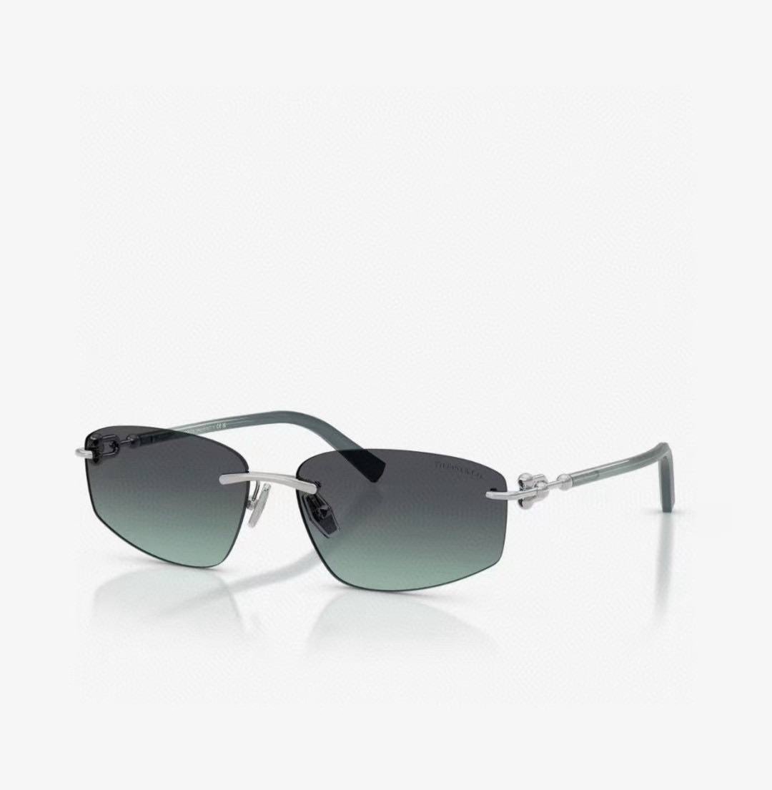 Tiffany & Co TF3114 Rimless Geometric Sunglasses Gradient Gray Blue Lens Unisex