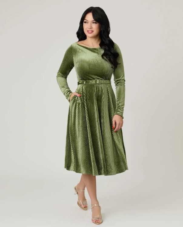 UNIQUE VINTAGE VELVET DEVON SWING DRESS – PLUS & REGULAR SIZES – NEW – PROM