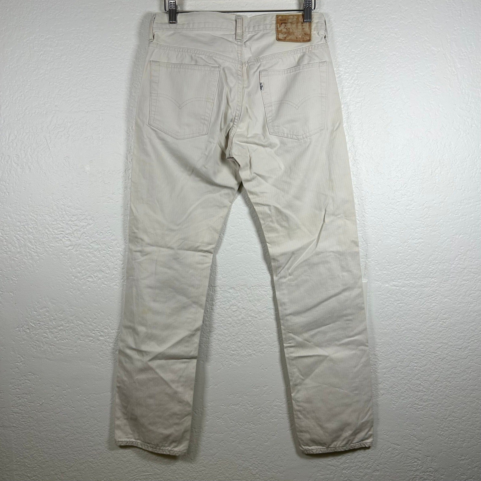 Levi’s 513 Slim Straight Pants Cream Herringbone Textured Cotton Size 31×32
