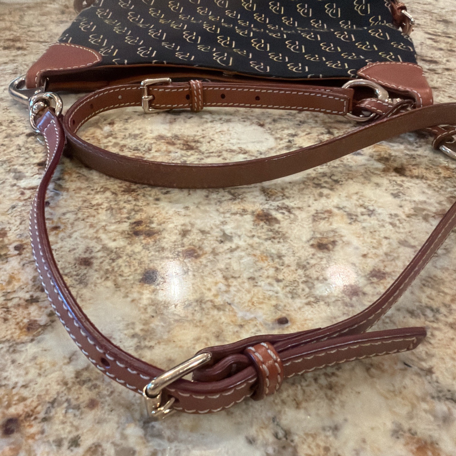 Dooney & Bourke Florentine Medium Black Brown Crossbody Jaquard Canvas Leather