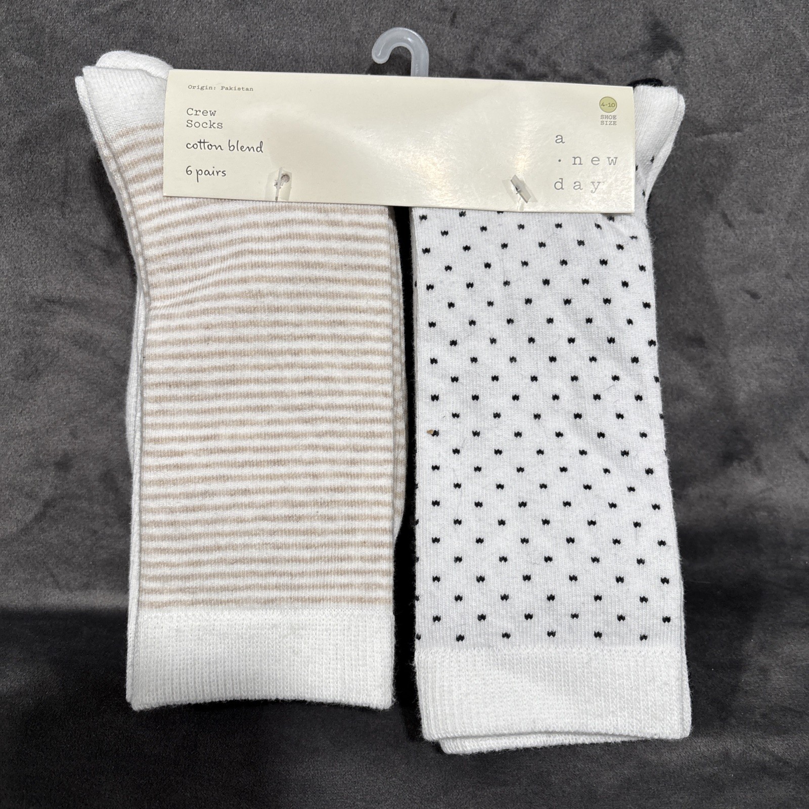 A New Day Cotton Blend Crew Socks 6 Pairs Solid & Patterned Size 4-10