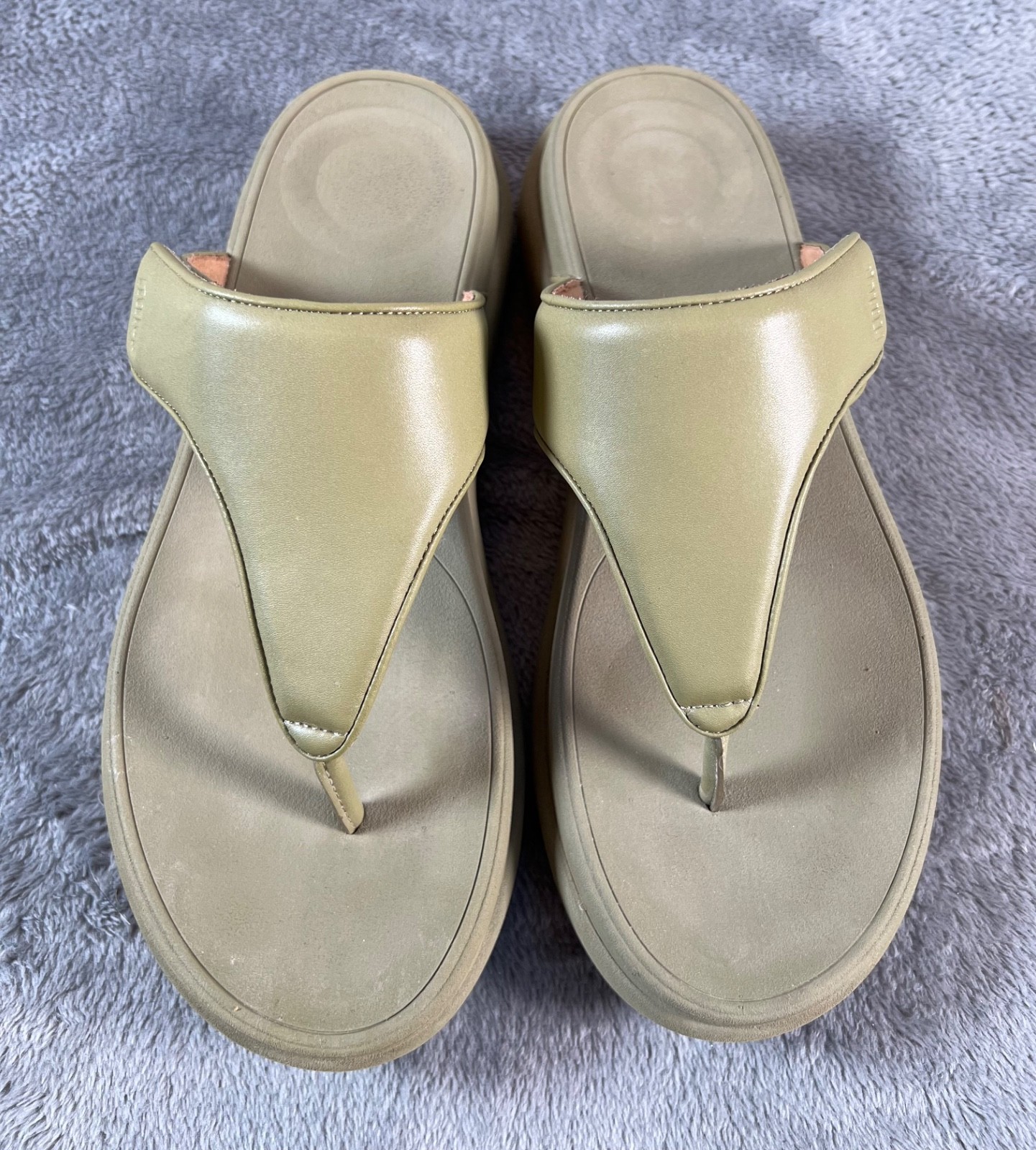Fitflop Sandals Womens 10 F-Mode Go Adjustable Flatform Toe-Post Olive Green