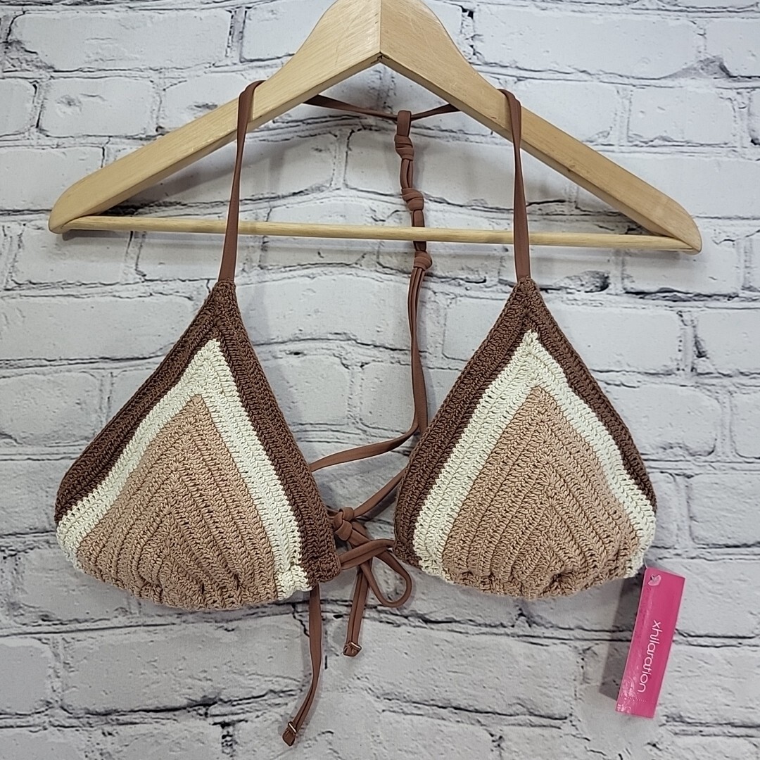 Xhilaration Crochet Triangle Bikini Top Multi Neutral Womens Jr Size XL New NWT