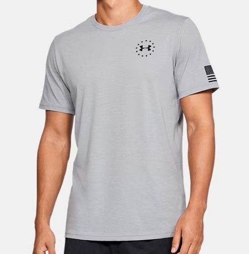 Under Armour NEW MENS MEDIUM UA Freedom Flag T-Shirt GRAY BLACK UA# 1333350-035