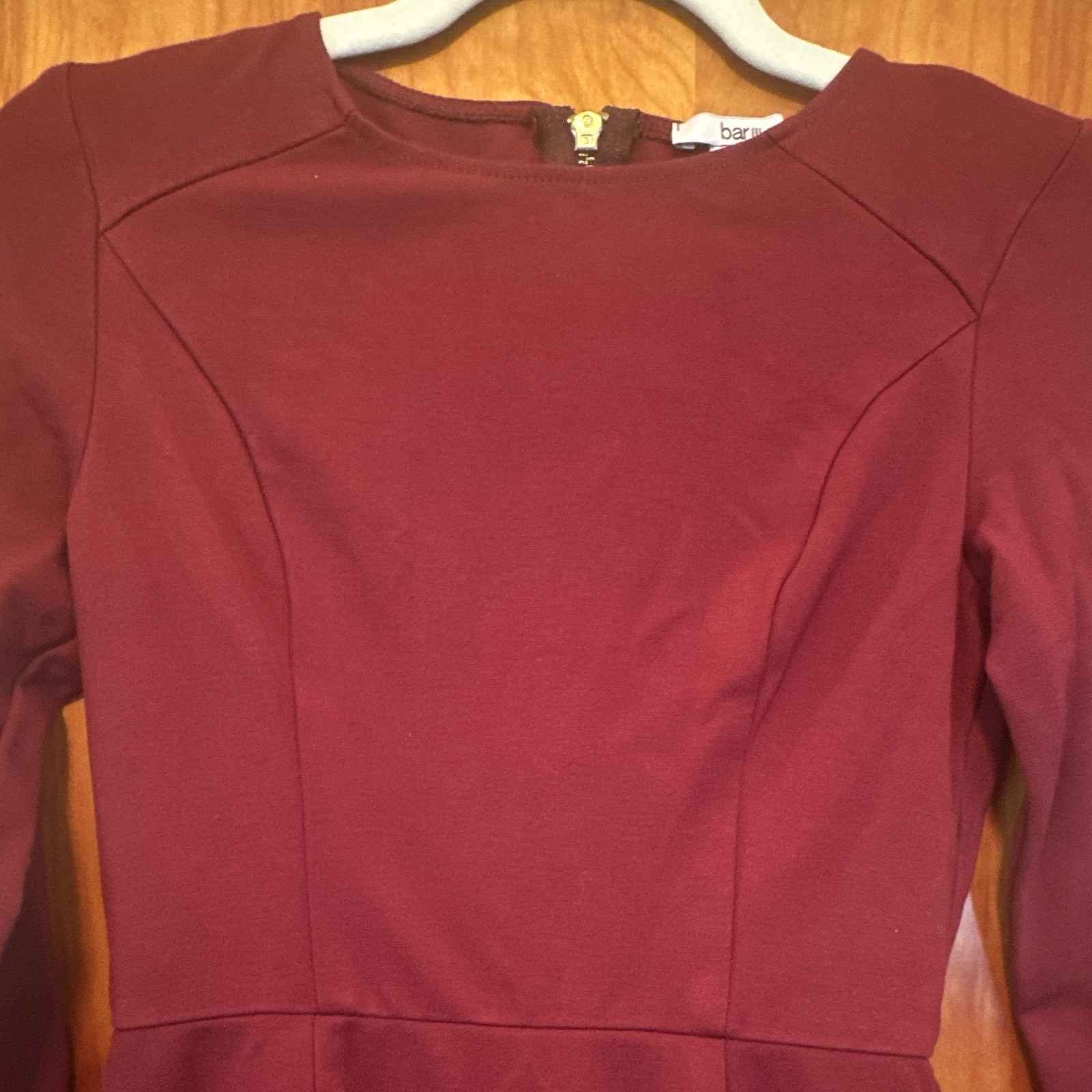 Bar III Burgundy Solid Knit Stretch Round Neck Long Sleeve Sheath Mini Dress S