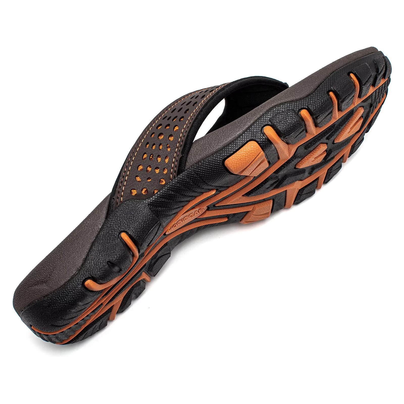 HOBIBEAR Mens Thong Sandals Arch Support Indoor Outdoor Beach Flip Flop Brown