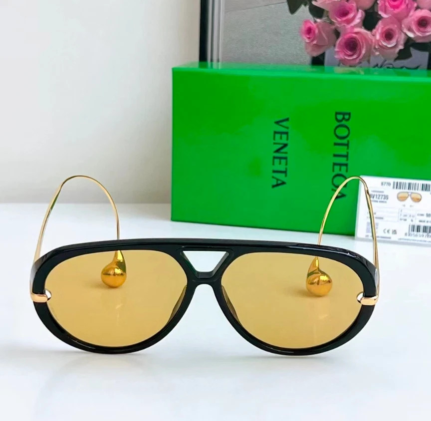 Bottega Veneta Drop Pilot sunglasses BV1273 Black/Yellow With Case New