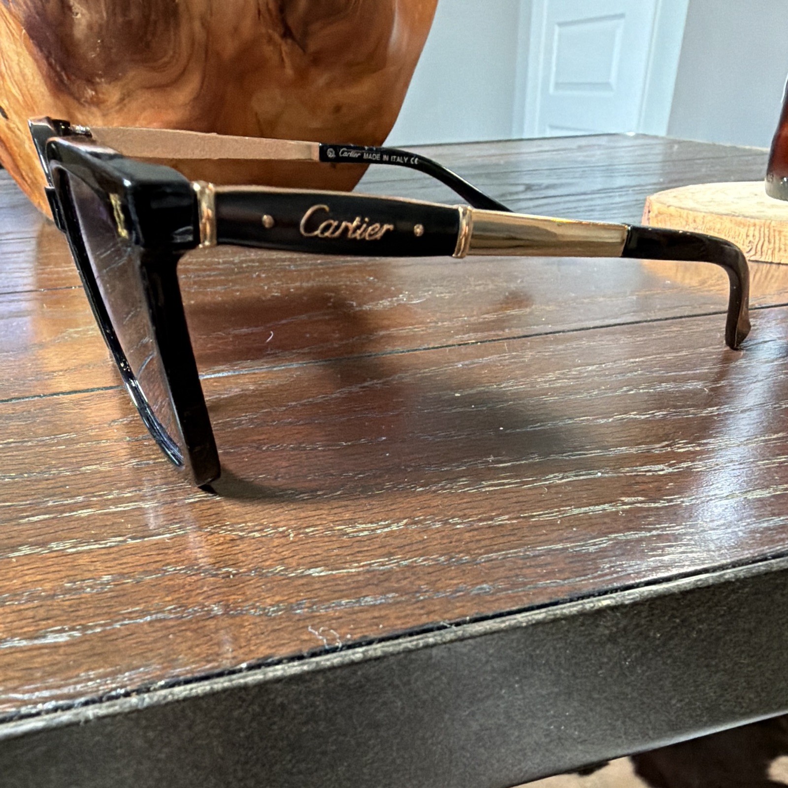 Cartier Square Sunglasses Black Frame Brown Tinted Lenses UV400 8038 145mm