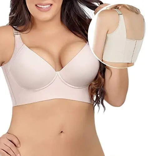 Plus Size Push Up Bra Deep Cup Hide Back Fat Underwear Full Coverage Bra Black