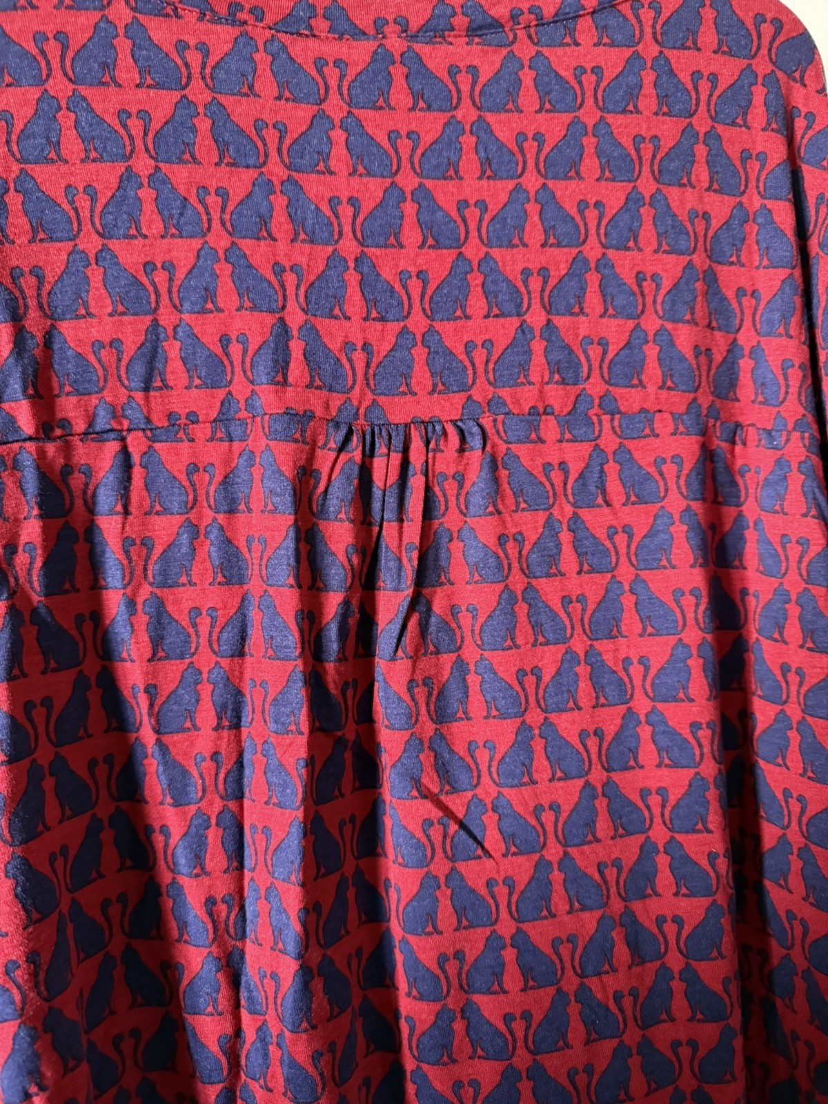 PRETTY VACANT Raspberry Navy Blue Art Deco Cat Print Long Sleeve Top UK14 BNWT