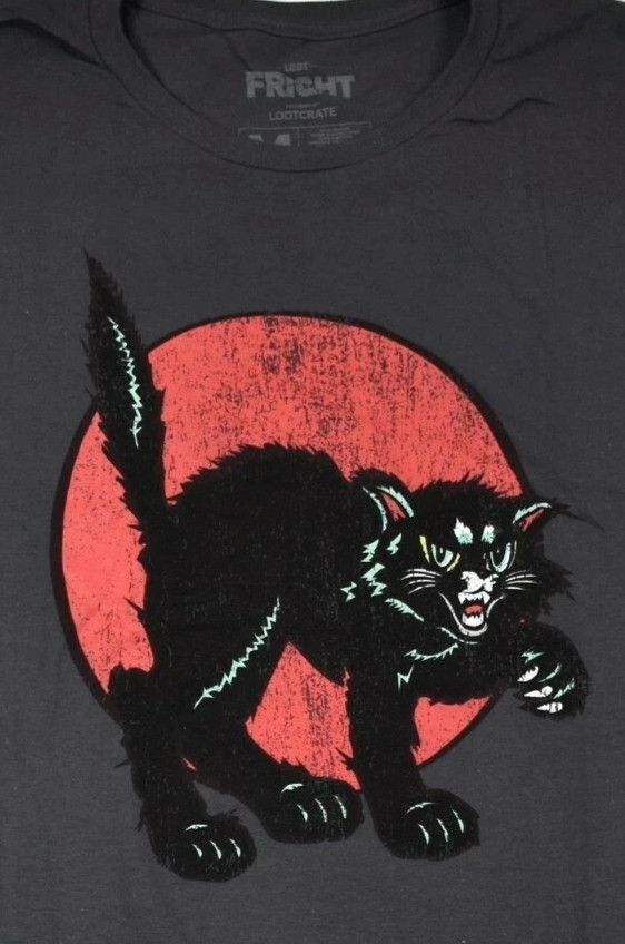 Loot Crate Mens Loot Fright Screeching Cat Charcoal Shirt New Medium