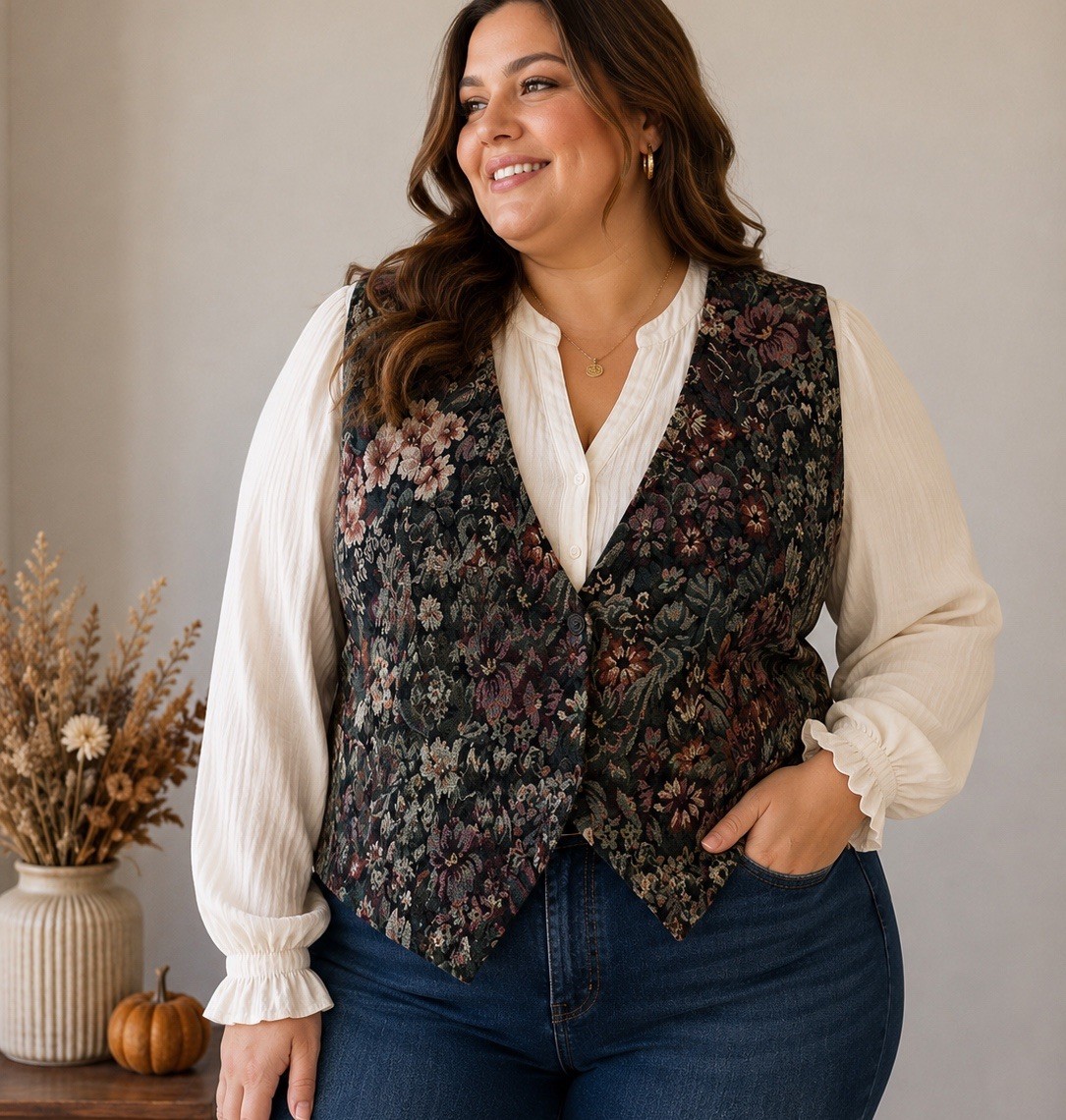 Vintage Bobbie Brooks Floral Tapestry Vest 1X/2X Cottagecore Fall 90s Fairy
