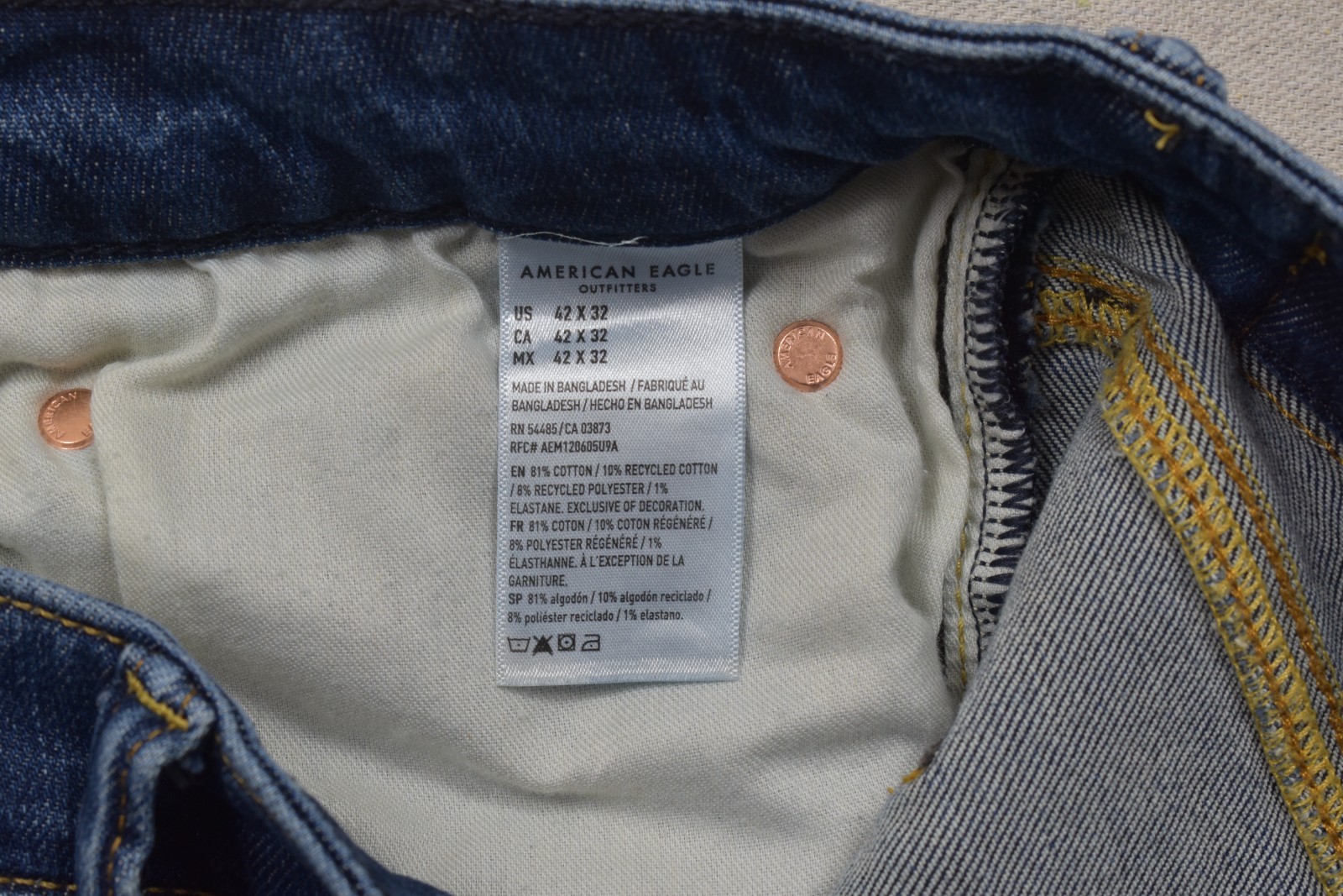American Eagle Airflex+ Athletic Straight Men Jeans Blue Wash Size 42×32 Cotton