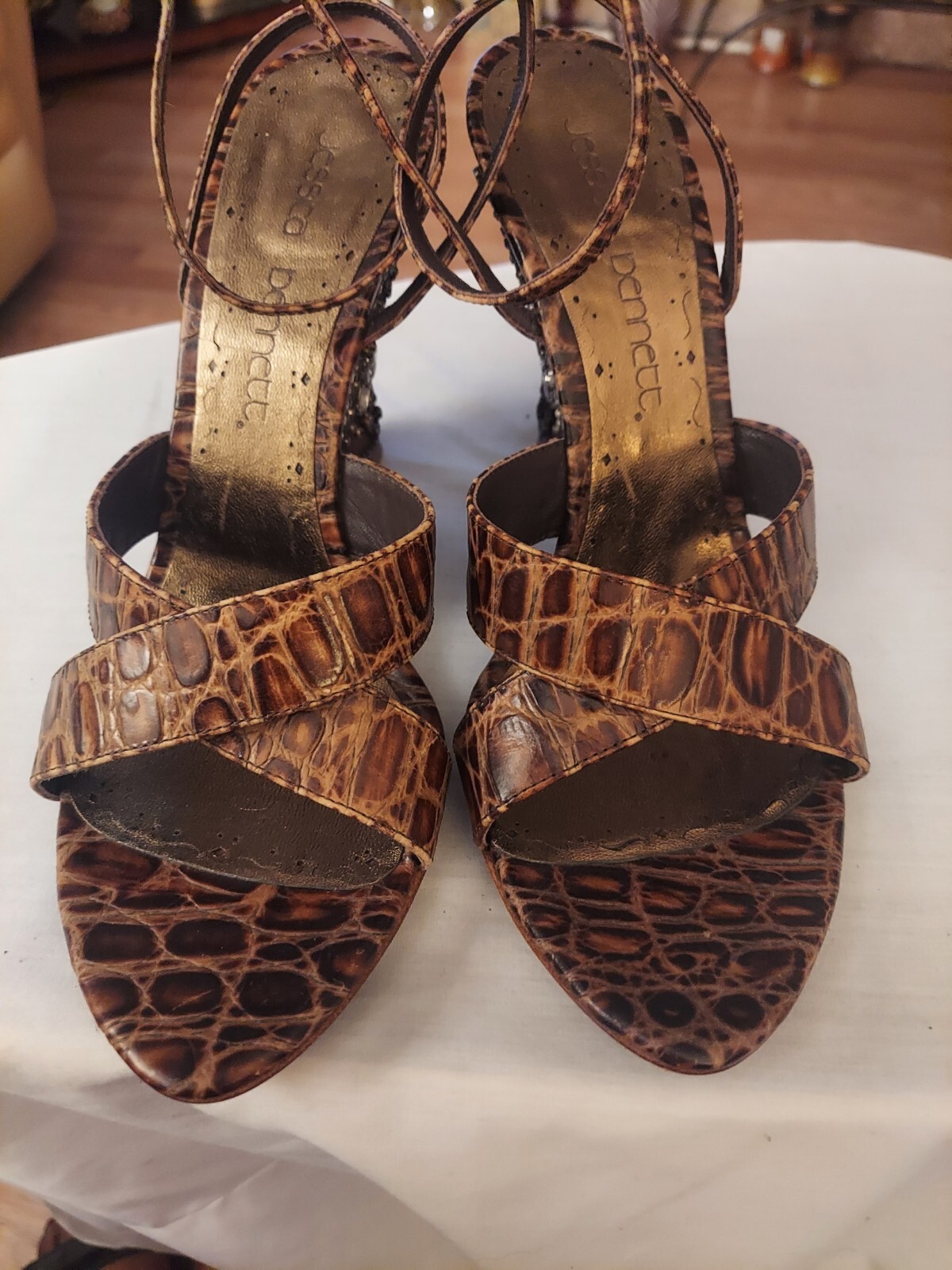 Jessica Bennett Brown Leather Anklestrap Wedge Sandal Pumps Size 10M