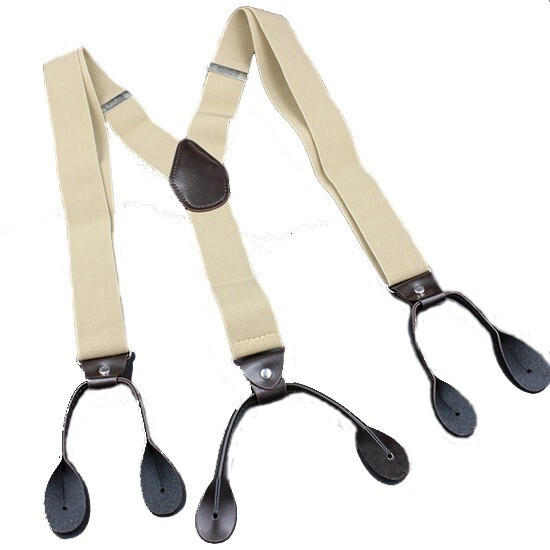 1pc Beige Color Adjustable Button Holes Link 1/3″ Wide Men’s Elastic Suspenders