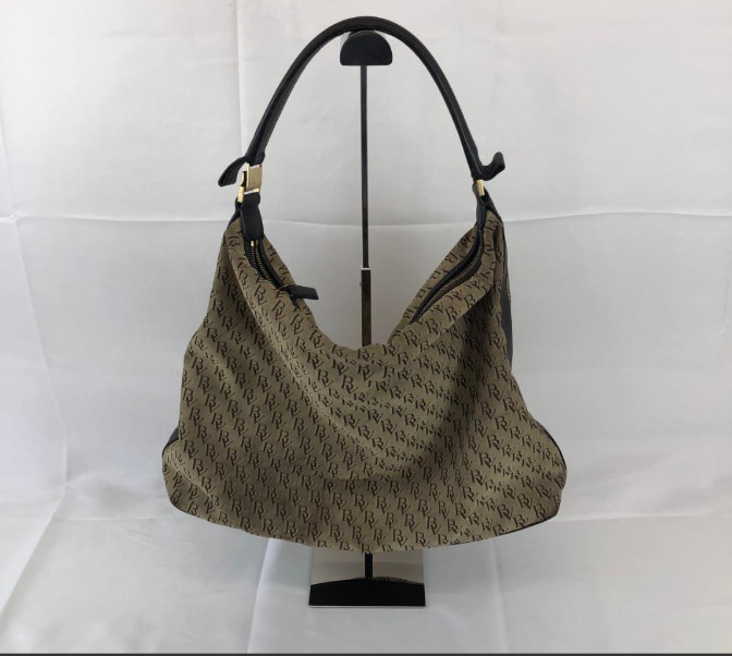 BOTTEGA VENETA Logo Handbag Brown Leather Italian Made W11.8in H7.9in D4.7in