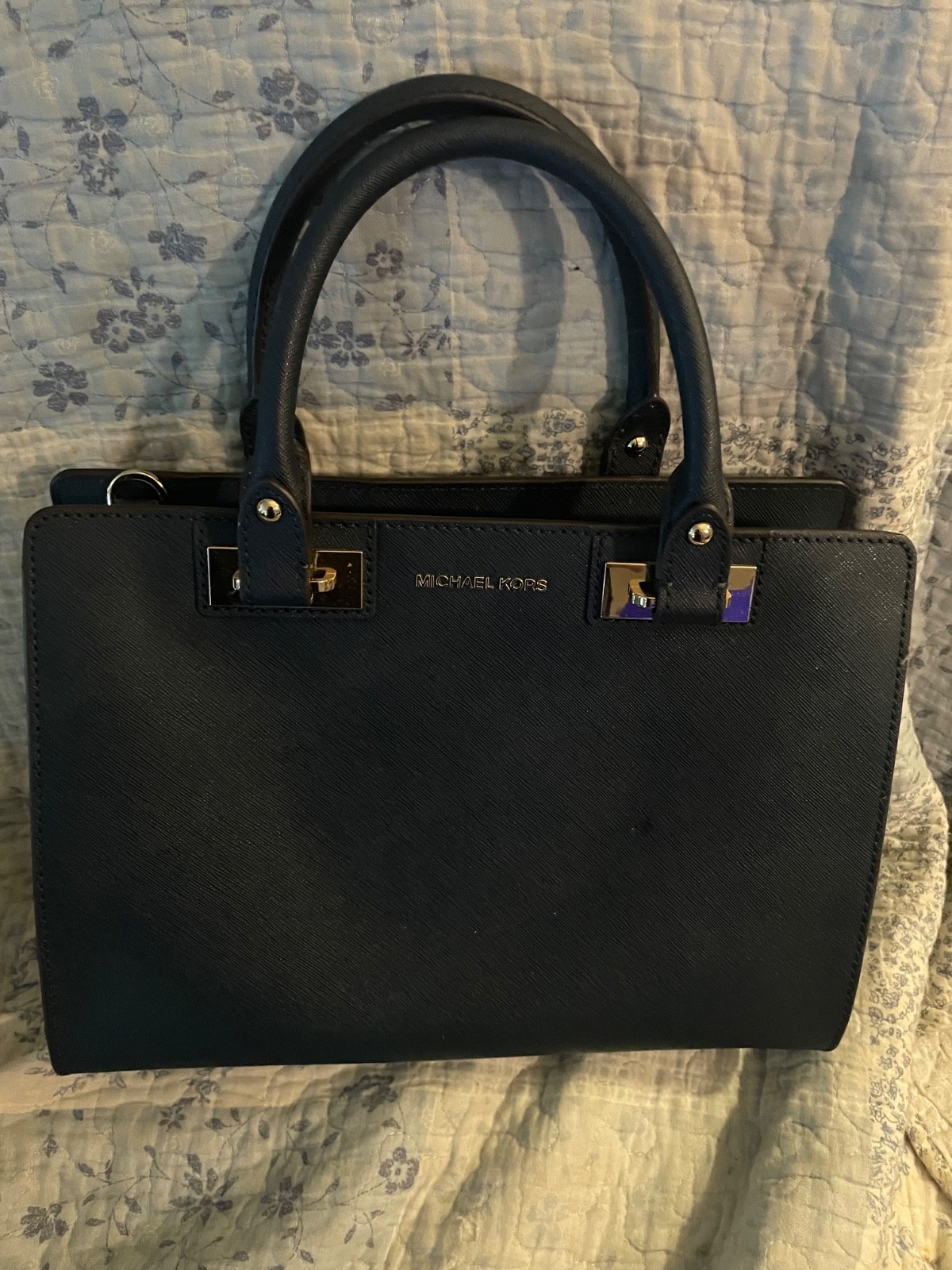 Michael Kors navy leather Savannah Large Satchel bag