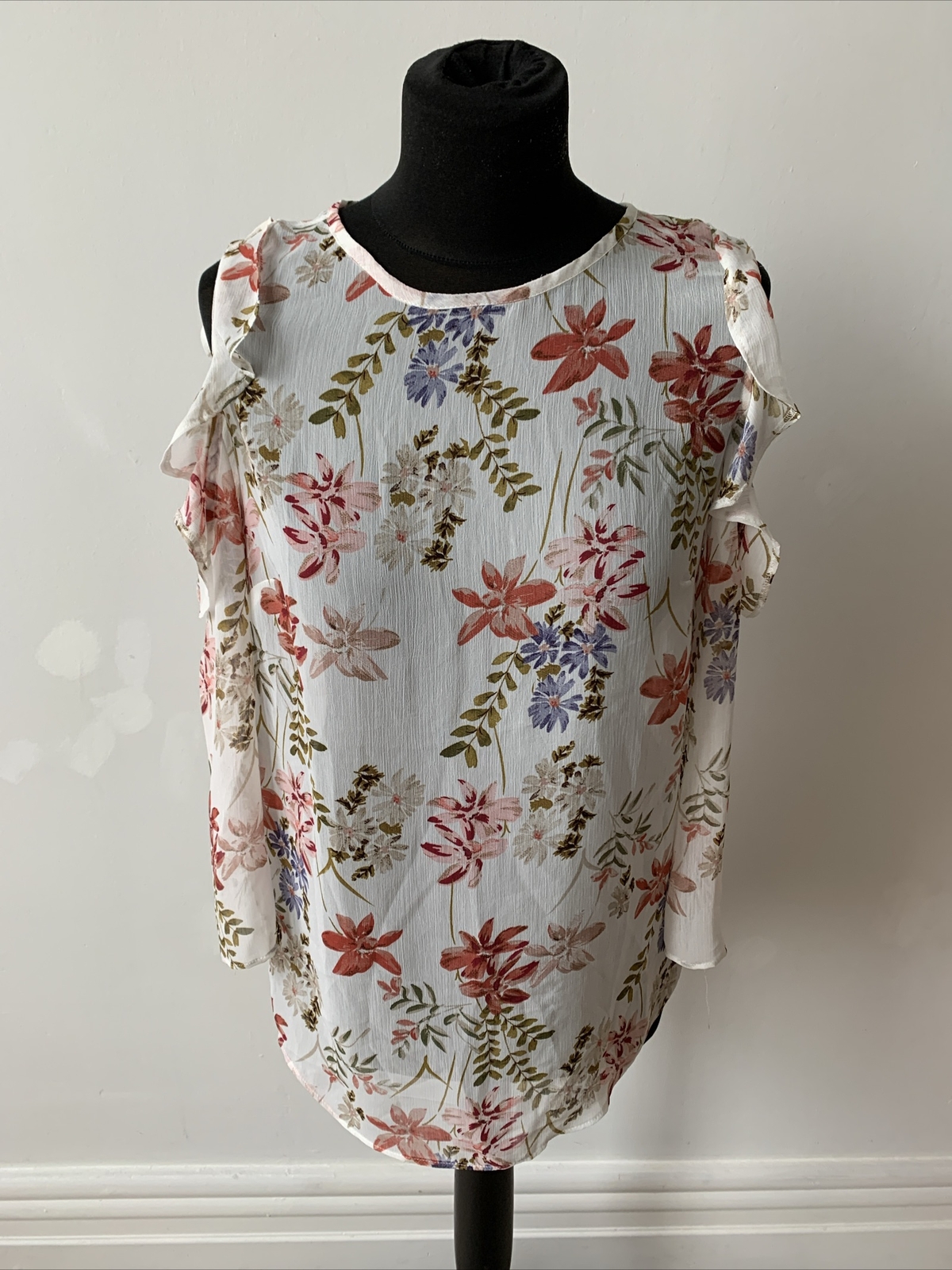 Matalan Papaya Floral Chiffon Cold Shoulder Summer Blouse Top Size UK 10
