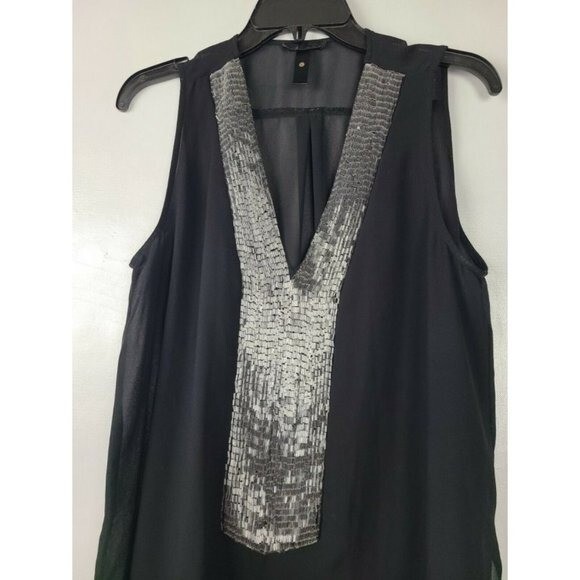 AQUA Womens Sleeveless Beaded Top Large Black Chiffon Glam Whimsygoth