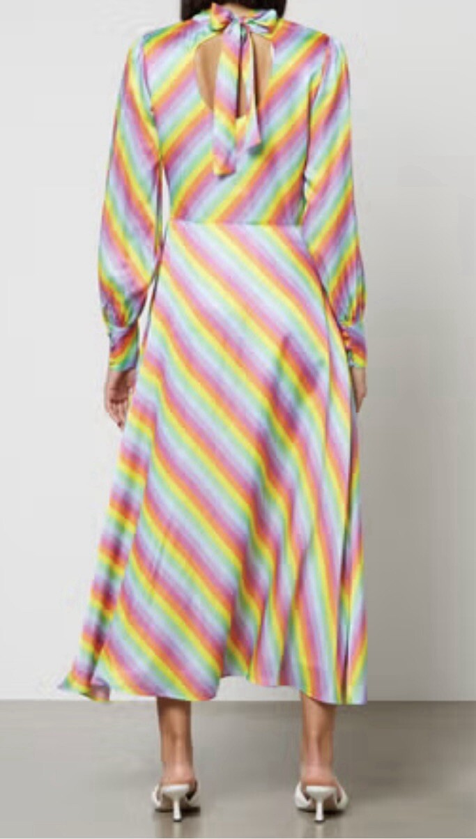New Olivia Rubin Nessie Prism Stripe Silk Satin Print Midi Dress,UK 14