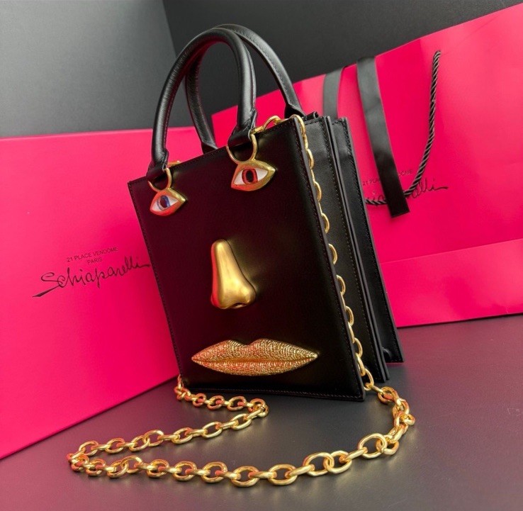 SCHIAPARELLI Style Large Black Leather Anatomy Bag.