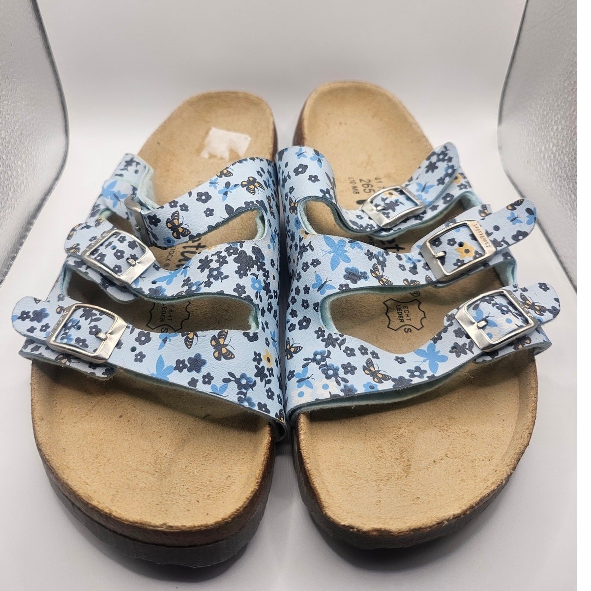 NWOB Birkenstock Betula Florida Sandals Blue Butterfly Print (FLAW)