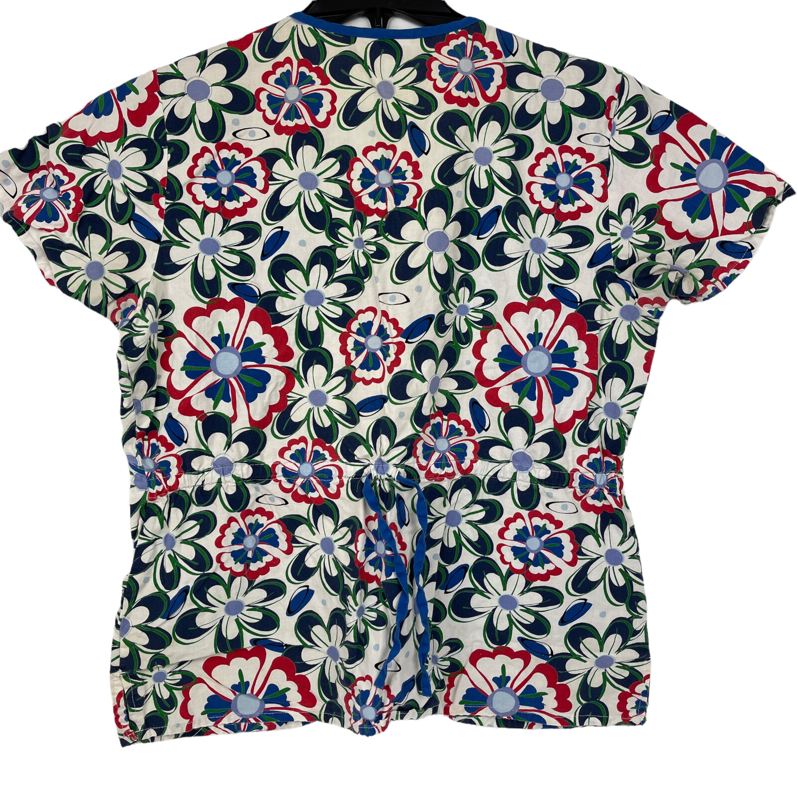 Dickies Scrub Top Womans Size S White With Multi Color Flowers Has Pockets