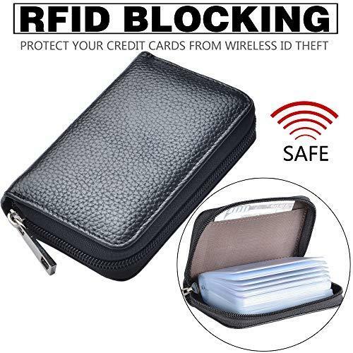 Easyoulife Genuine Leather Credit Card Holder Zipper Wallet With 26 Card Slots