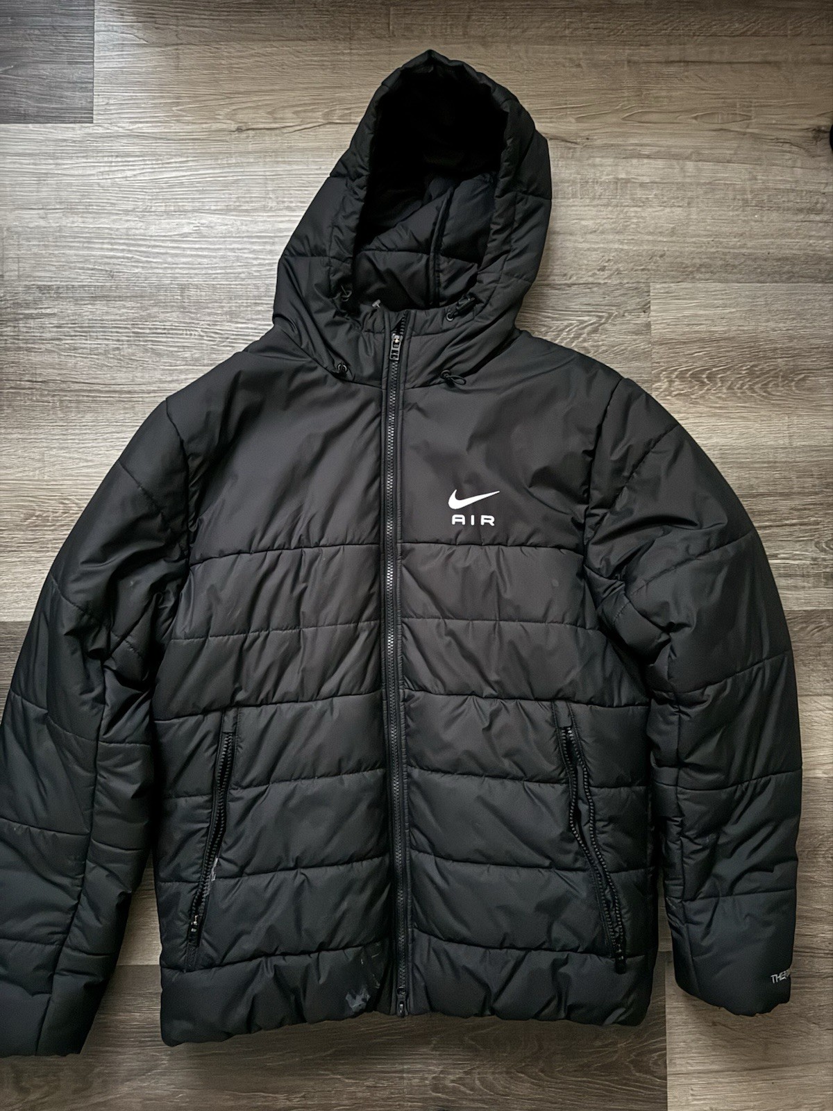 Nike Men’s Black Hooded Puffer Jacket Full Zip Pockets Size M
