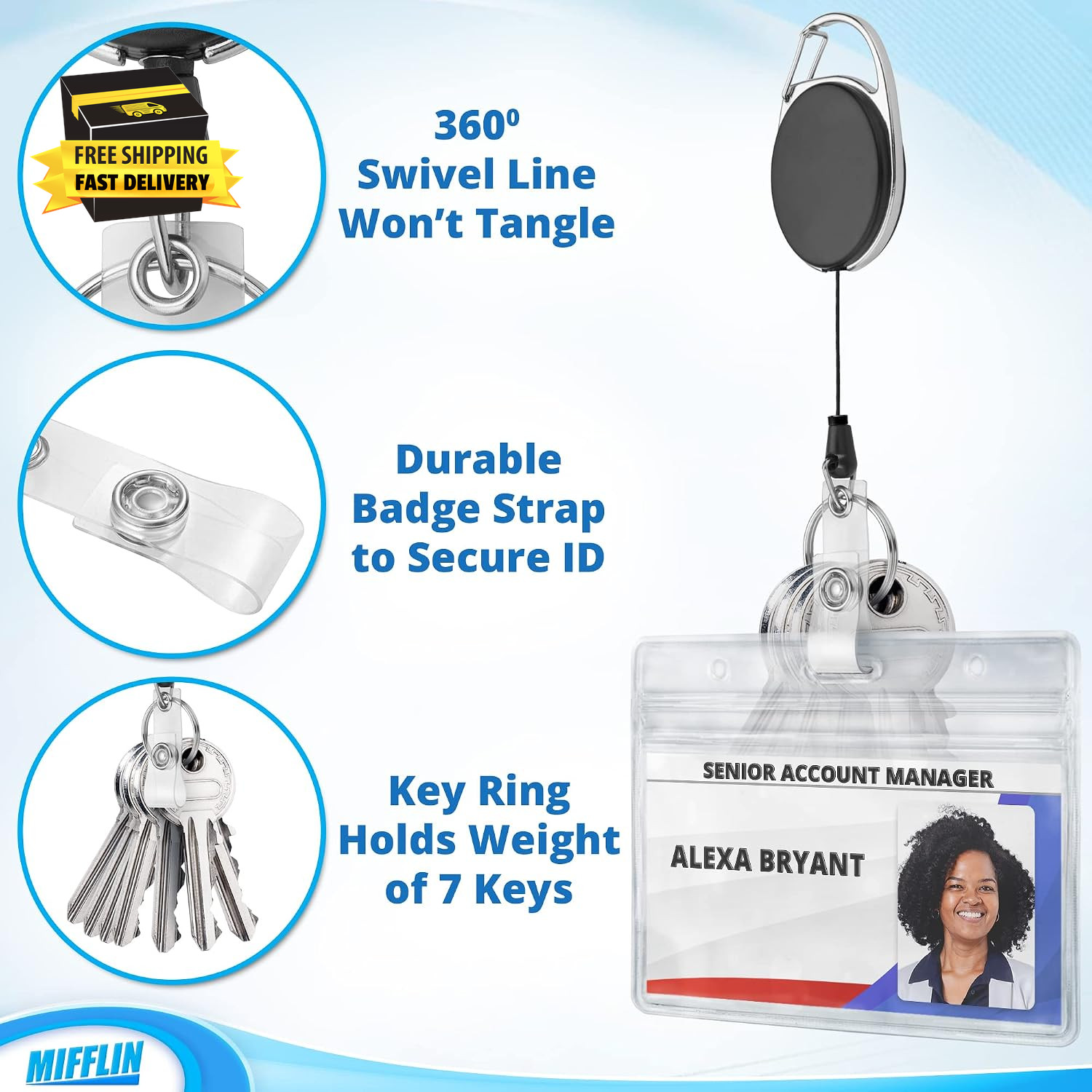 -Usa – Retractable Badge Reels – 4.3X1.3 Inch, 20 Pack – Heavy Duty Black Bulk R