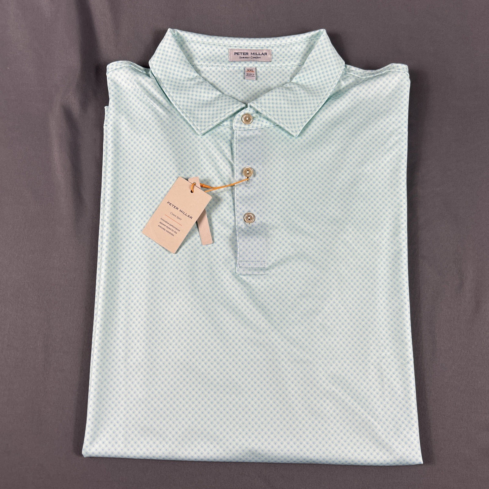 Peter Millar Golf Shirt Polo CS Summer Comfort Circle Print XXL Sea Glass $115