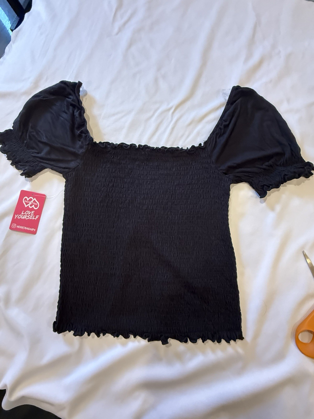 Heart & Hips Women’s Small Black Smocked Puff Sleeve Cottagecore Top NWT