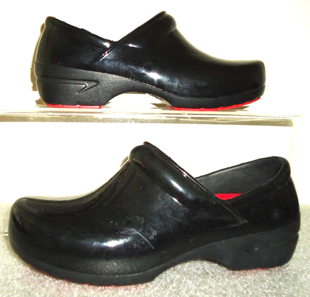 #3 Anywear Slip Resistant 7 Women / 5 Men Unisex Black/Red Patten Leather Clogs
