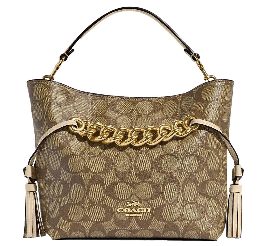 New COACH Women’s Andy Signature Tassle Crossbody Bag Handbag – Khaki/Ivory