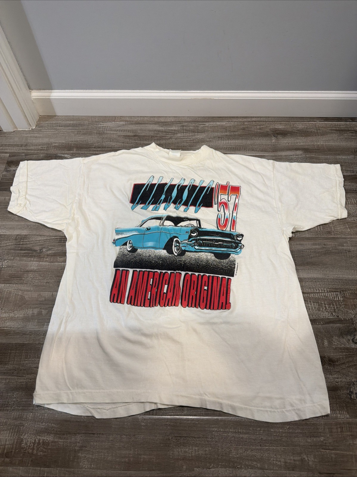 Vtg 80s 90s Classic 57 All American Original T Shirt Sz L White SS Hot Rod Cars
