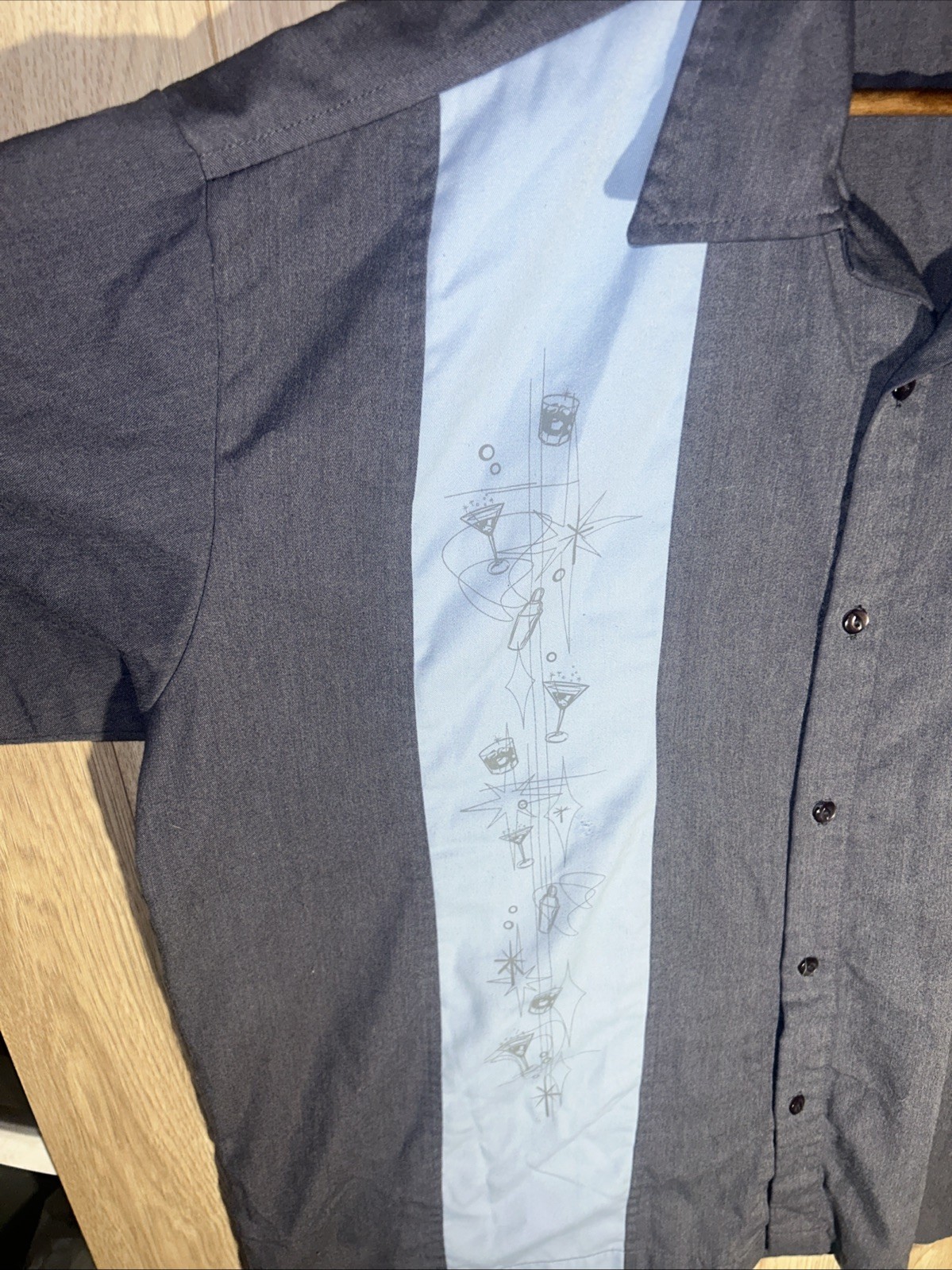 Steady Last Call Men’s 2XL Martini Drinks Print Bowling Shirt Button Up