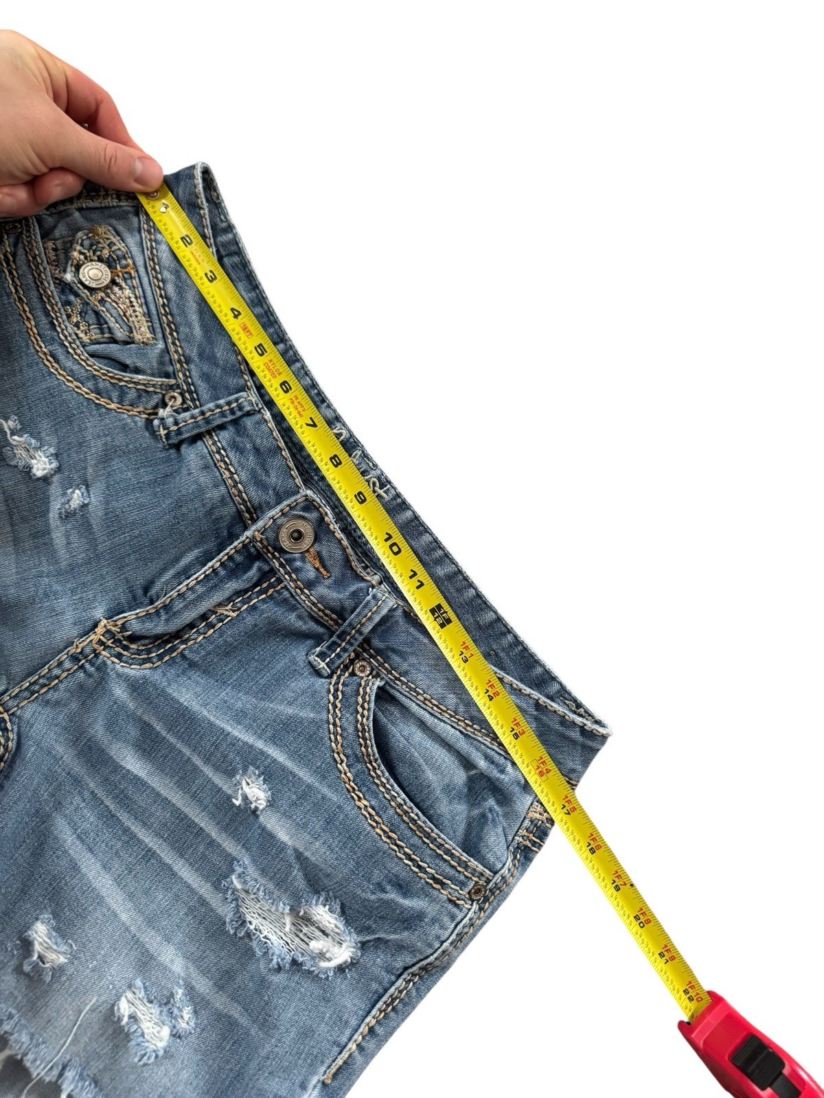 Amethyst Jeans Distressed Denim Shorts Womens Size 13 Blue Frayed Cutoff Y2K