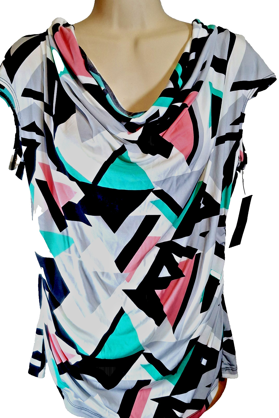 Worthington Petite Large Abstract Geo Cowl Neck sleeveless Blouse/Top New w/Tags