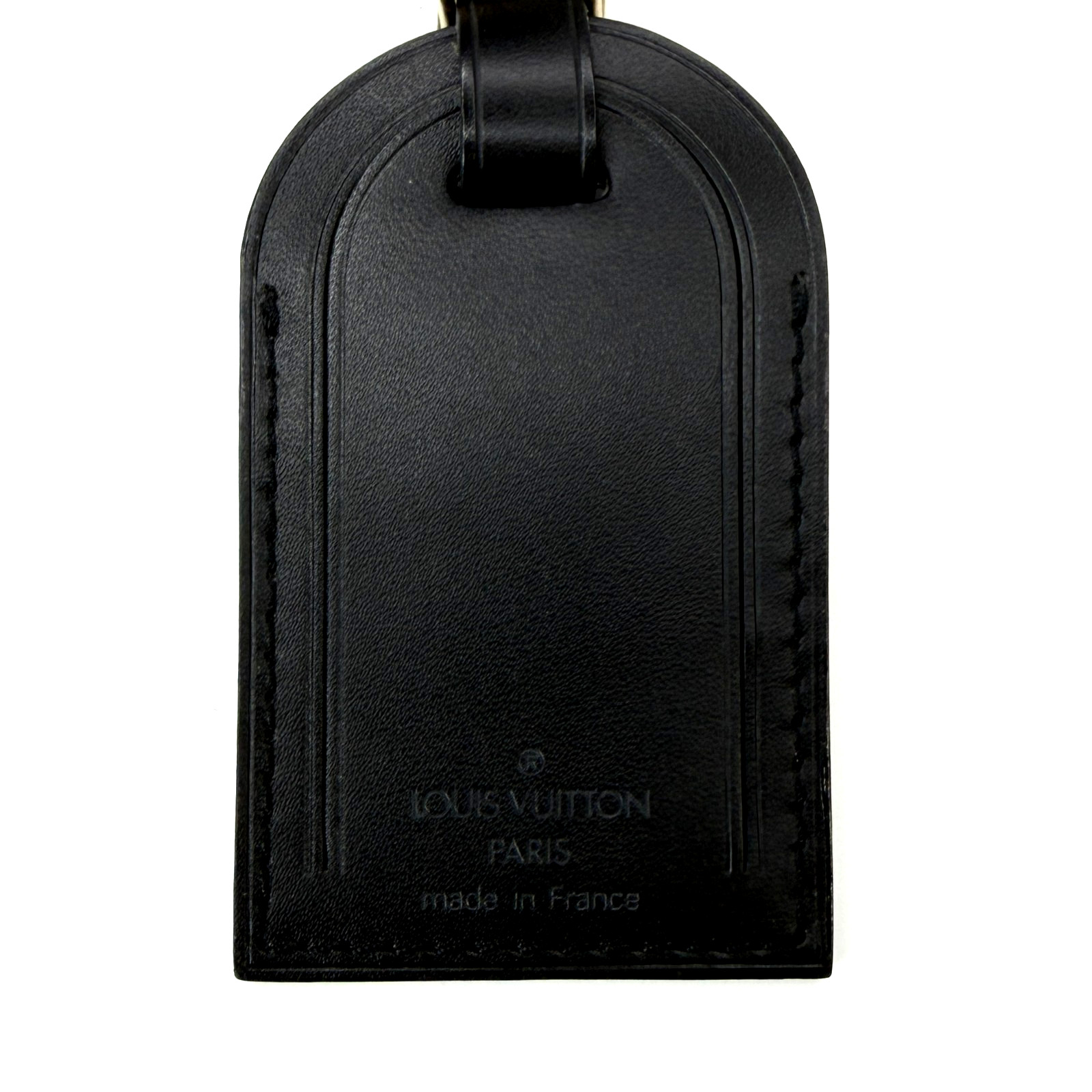 Authentic Louis Vuitton Black Leather Luggage Name Tag & Poignet Set Used Japan