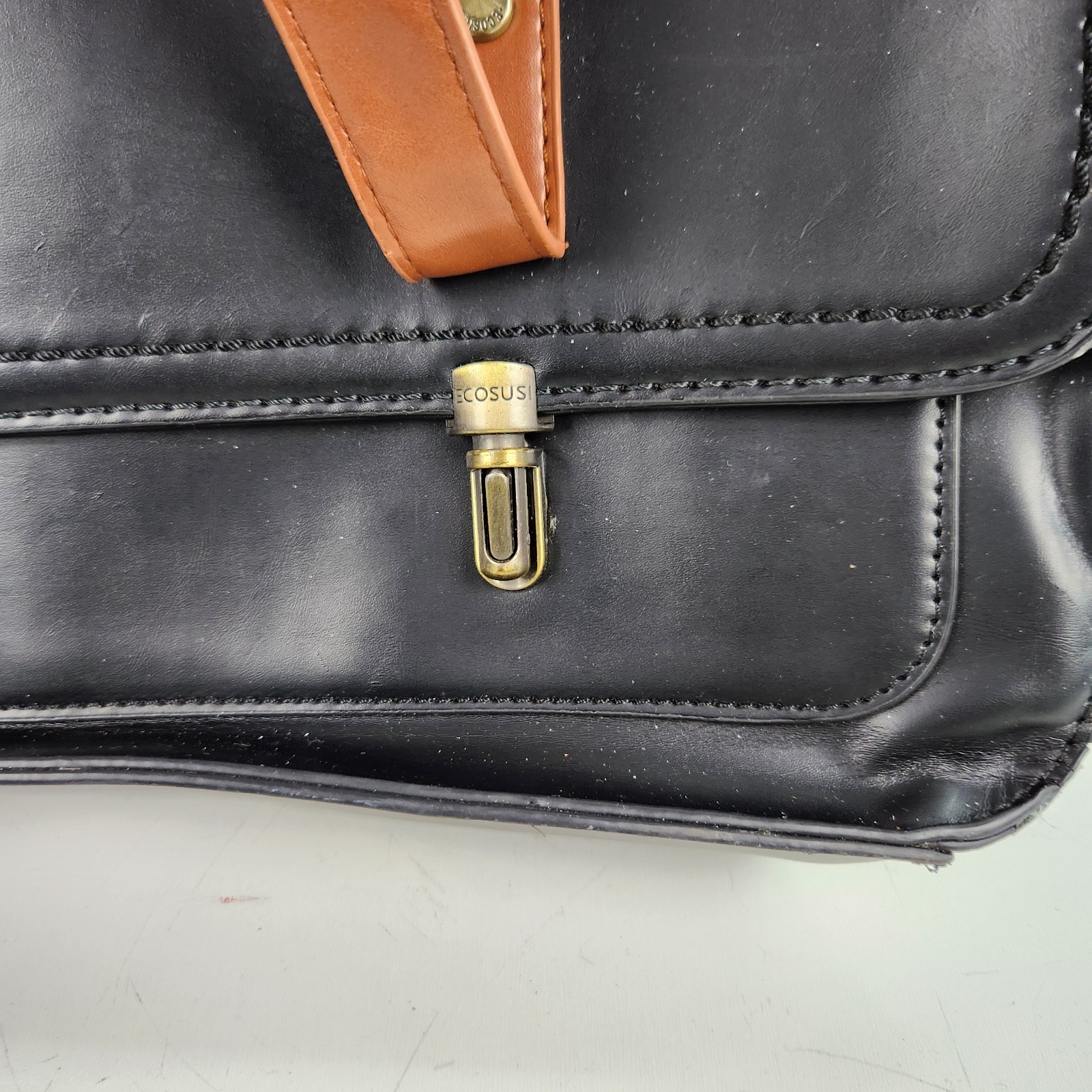 Ecosusi Laptop Briefcase Women’s Black & Brown Leather Top Handle Satchel Bag