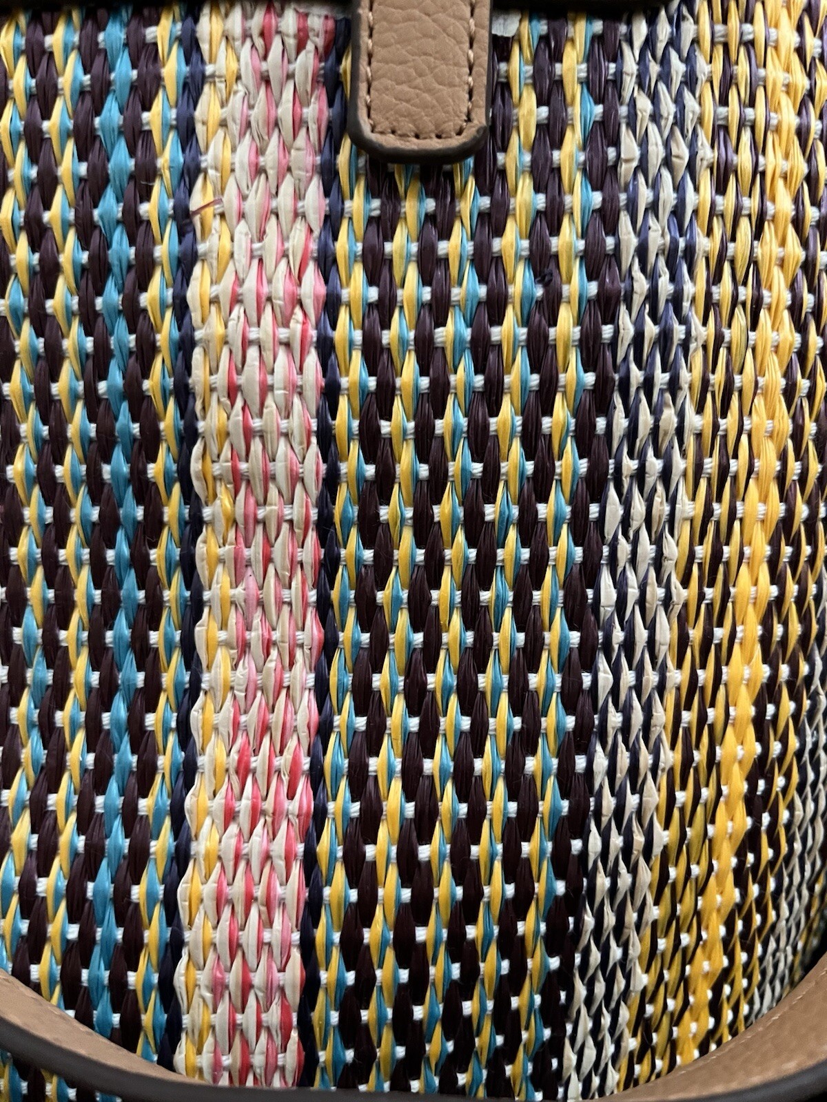 NEW Anne Klein Large Woven Multicolor Camel Curved Tote with Pouch 12.5 x 16 in.