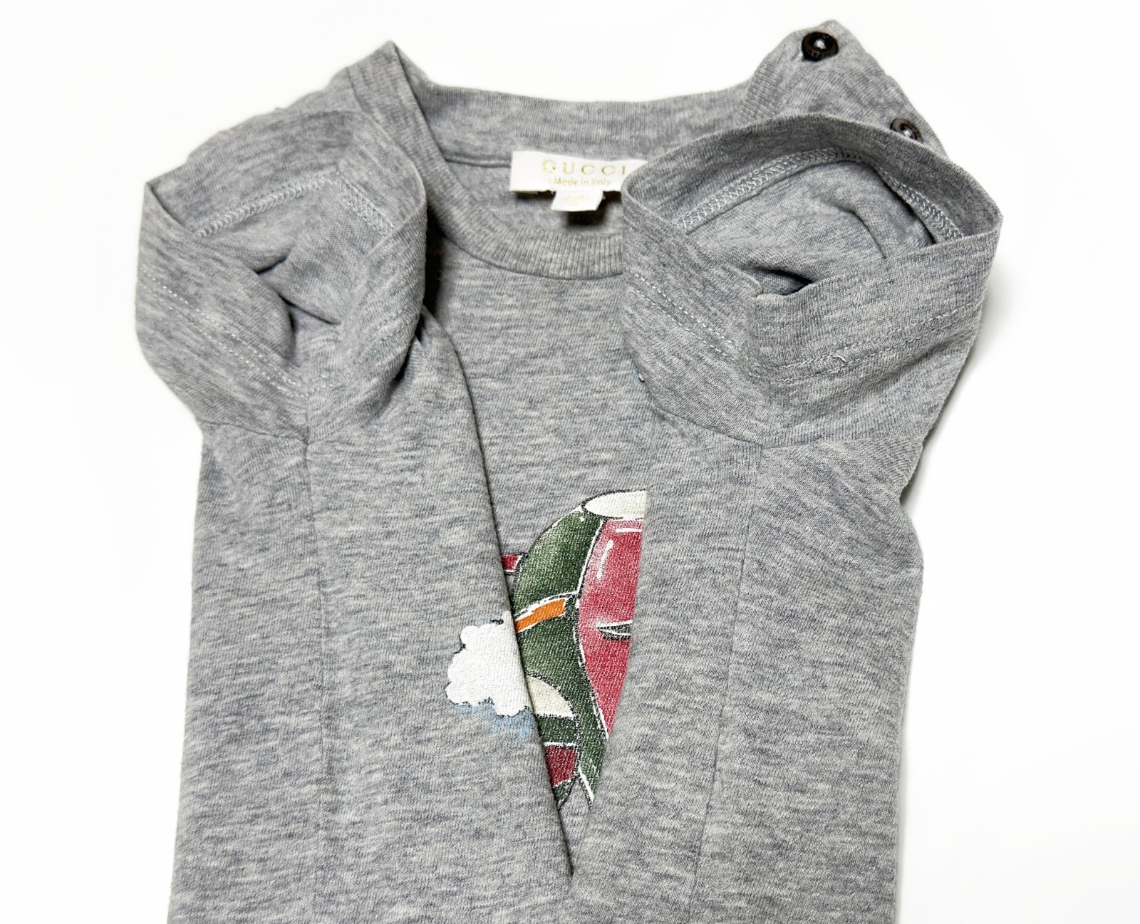 Baby Gucci Gray Short Sleeve Hot Air Balloon Print T Shirt Kids GG Italy 6/9M