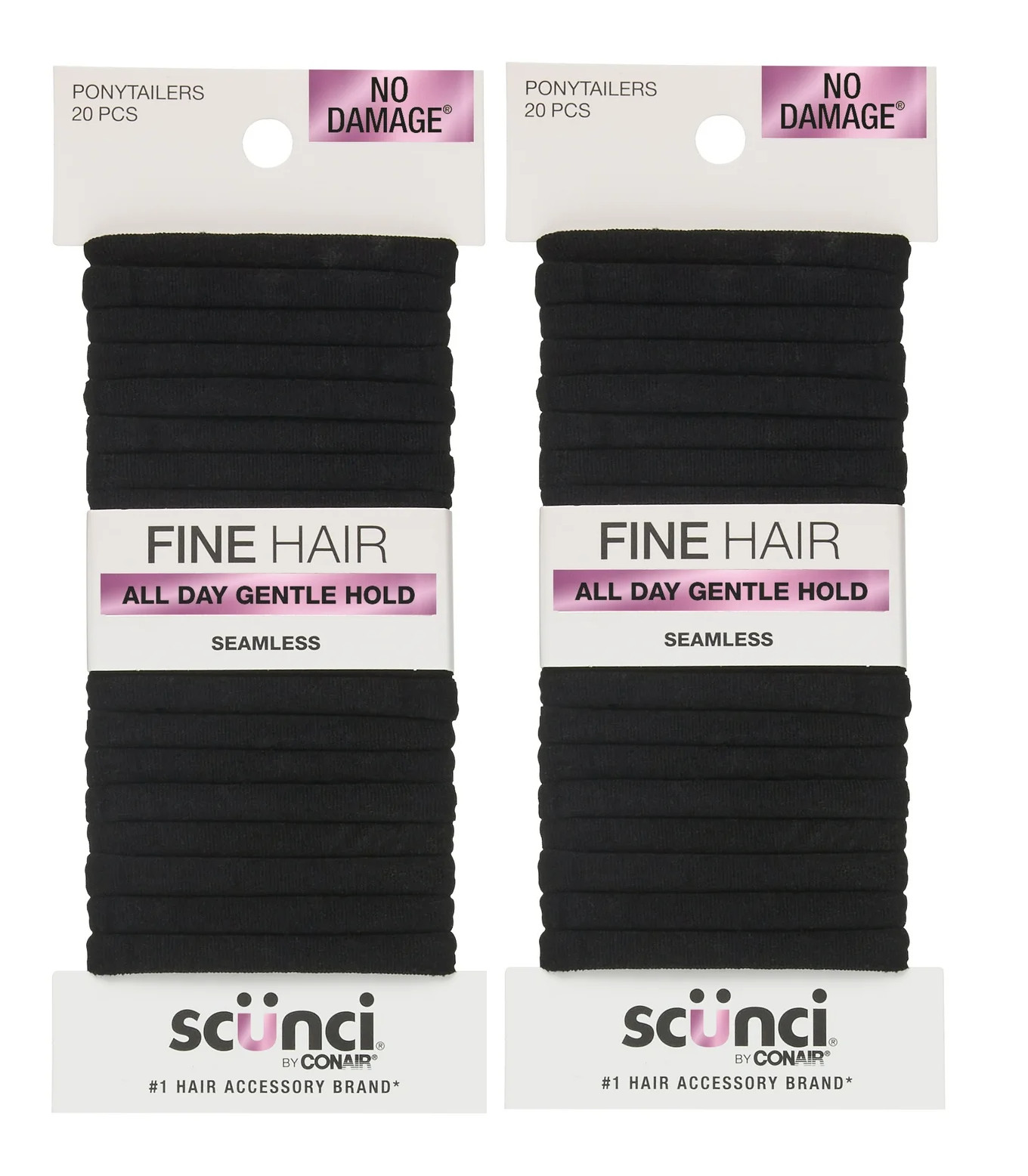 (2 pack) Scunci No Damage Hosiery Ponytail Hair Ties, Black, 20 Count — NEW
