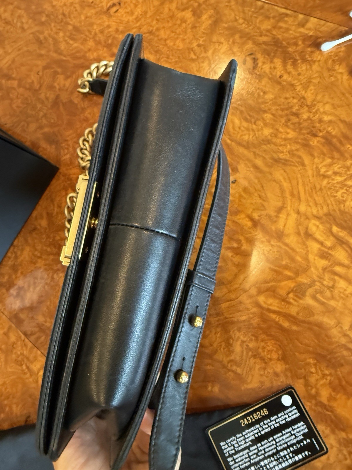 Authentic CHANEL Boy Bag Gold HW Medium Black Calfskin. Auth Card.