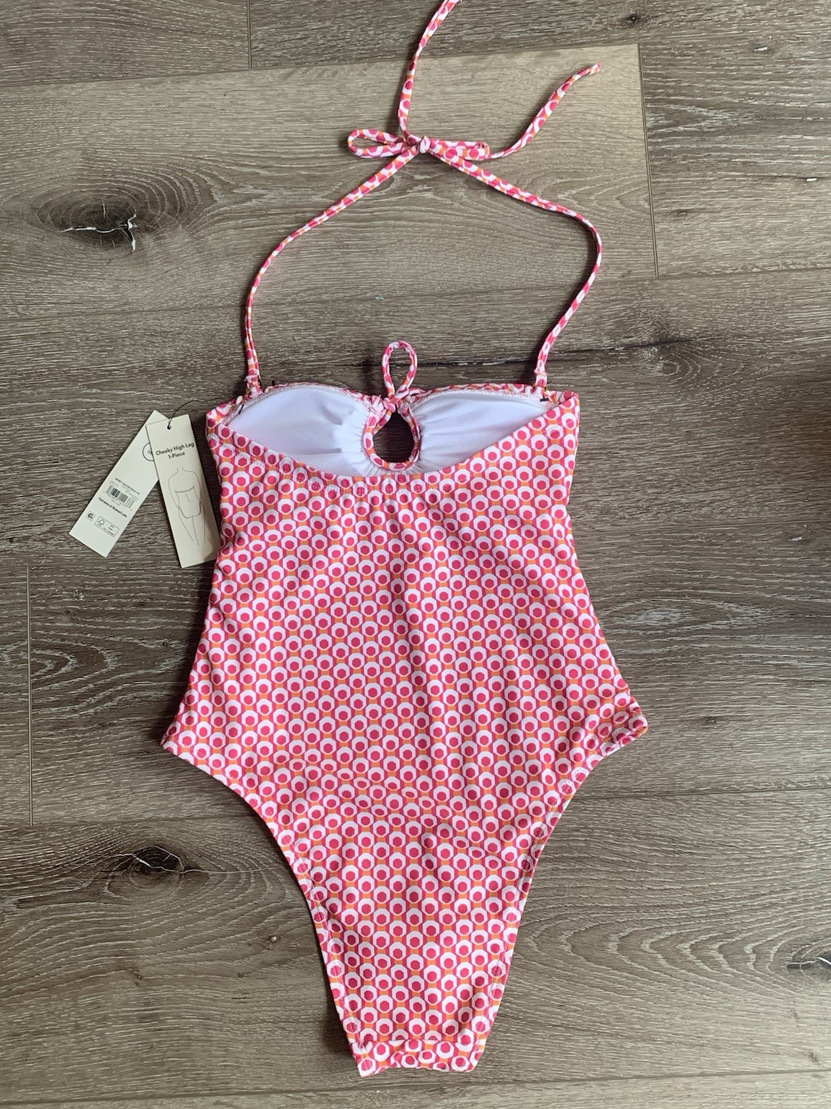 No Boundaries Women’s 2XS Keyhole One Piece Swimsuit PINK GEOMETRIC #10726