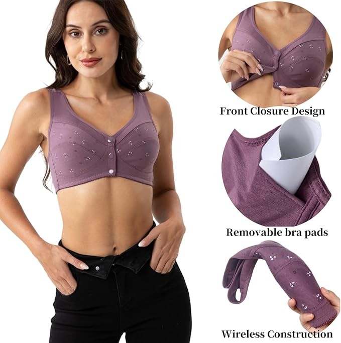 7 Pcs Front Closure Daisy Bras for Women No Underwire Comfort Snap Closing Bra