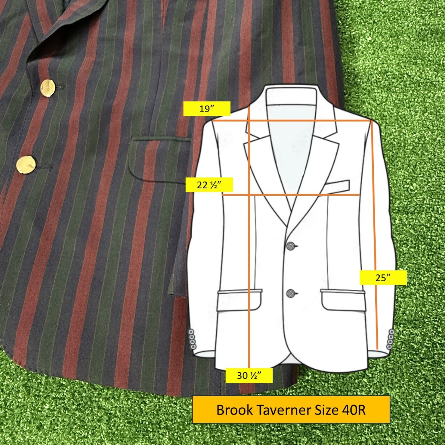 Vintage Brook Taverner Boating Regatta Blazer 40R Striped Wool Ivy Style Navy