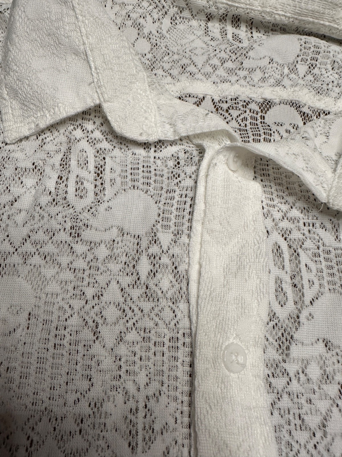 VTG SKULL & BONE BUTTON UP LACE SHIRT WOMENS L GOTH WHIMSYGOTH PUNK