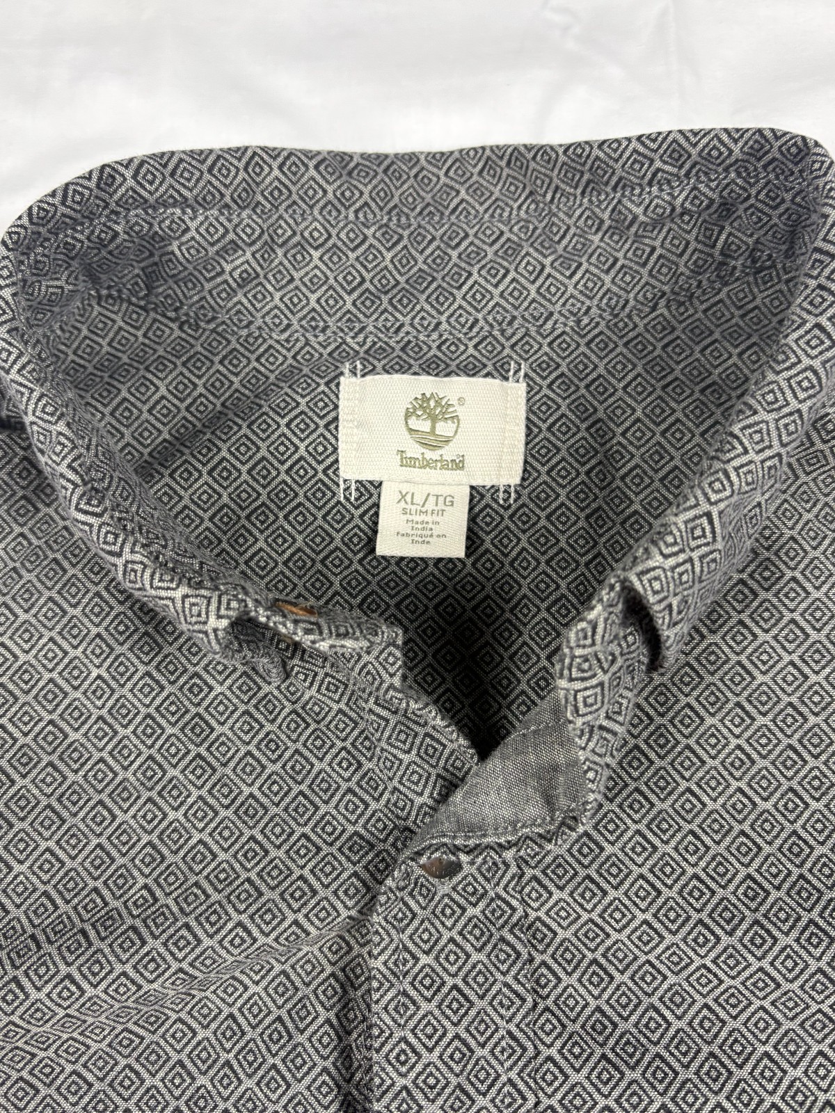 Timberland Men Shirt Long Sleeve Gray Charcoal Micro Pattern Cotton Pocket XL