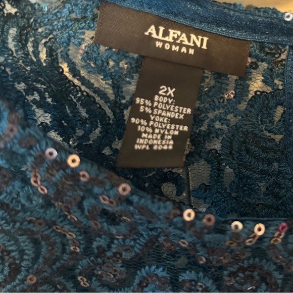 Sequin Tunic Blouse Flowy Dressy Top Evening Party Sparkle Teal 2X